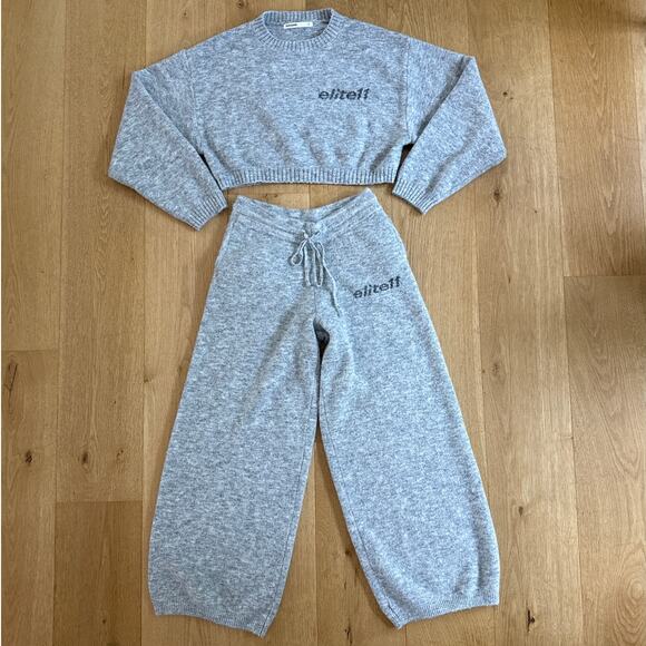 Elite Eleven Knit Crew Neck Sweater & Wide Leg Pants Size S & XS Gray - Picture 1 of 6